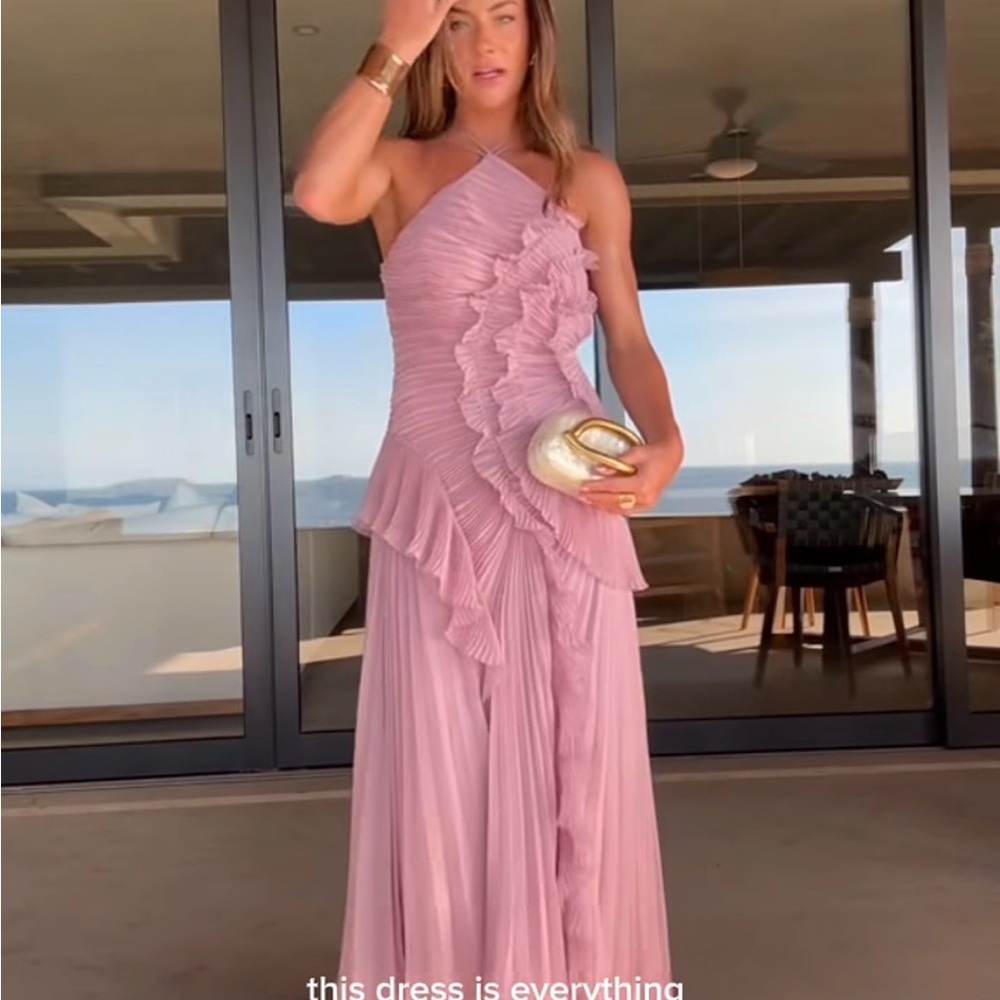 Elegant One Shoulder Ruffled Dress in Light Pink
